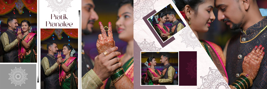 Modern 12x36 wedding album DM design for Marathi couples