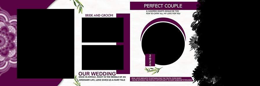 Creative wedding album PSD template with elegant 12x36 photo layout