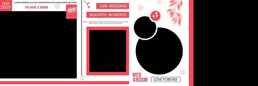 Modern marriage album sheet PSD with stylish wedding frames