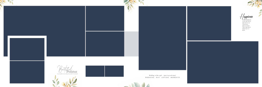 modern couple wedding album PSD template 12x36 floral design for Photoshop editing professionals