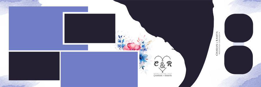 blue floral wedding album PSD 12x36 design for bride and groom photo album editing in Photoshop