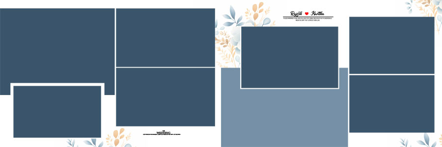 editable 12x36 wedding album PSD template with elegant blue floral theme for couple photography