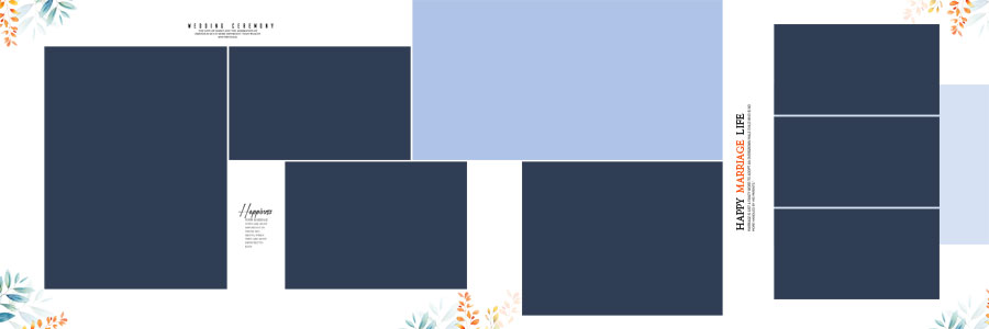 high resolution wedding album PSD template 12x36 blue floral design for modern photo album creation