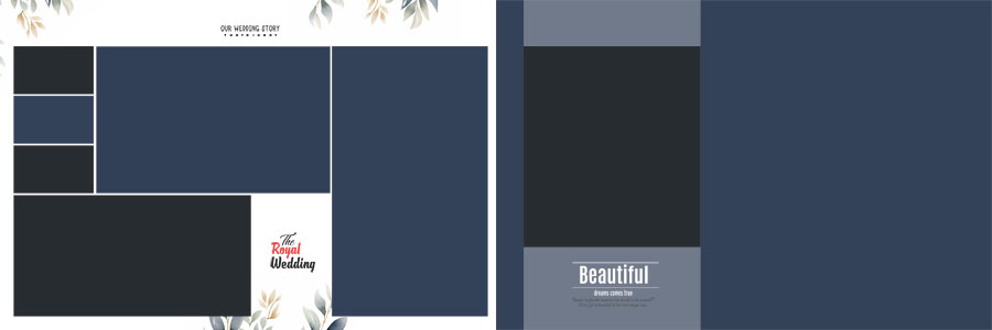 modern wedding album PSD 12x36 layout for pre wedding shoot with elegant floral design elements