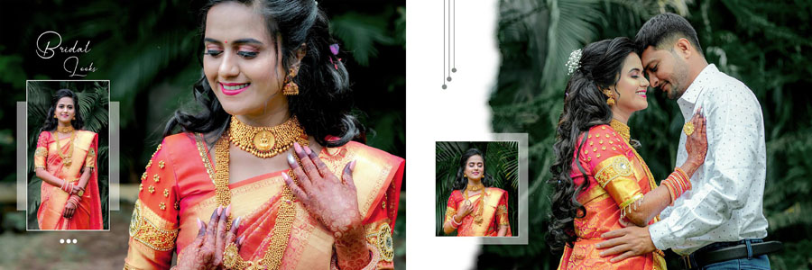 Elegant couple wedding album page design Photoshop template