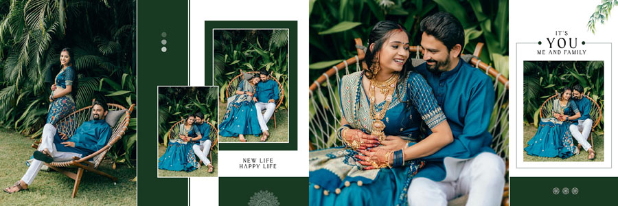 Premium marriage album design PSD template for photo editing
