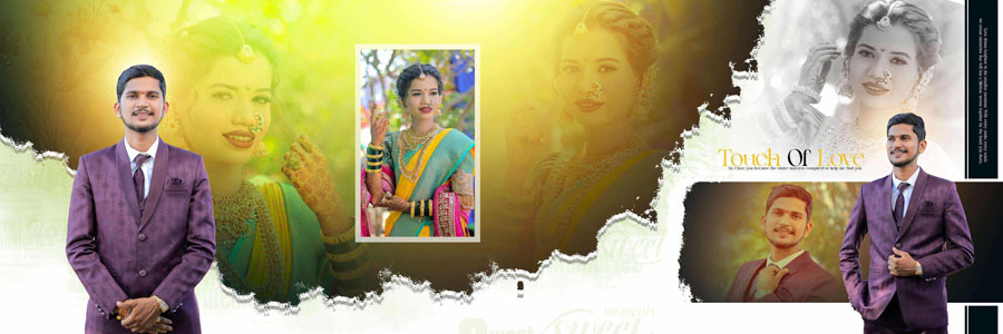 Maharashtrian marriage album PSD template with elegant photo arrangement