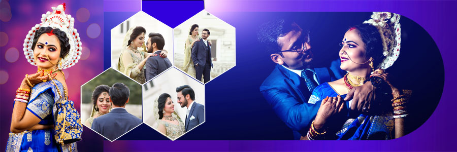 Pre-wedding photo album PSD with creative frame arrangements